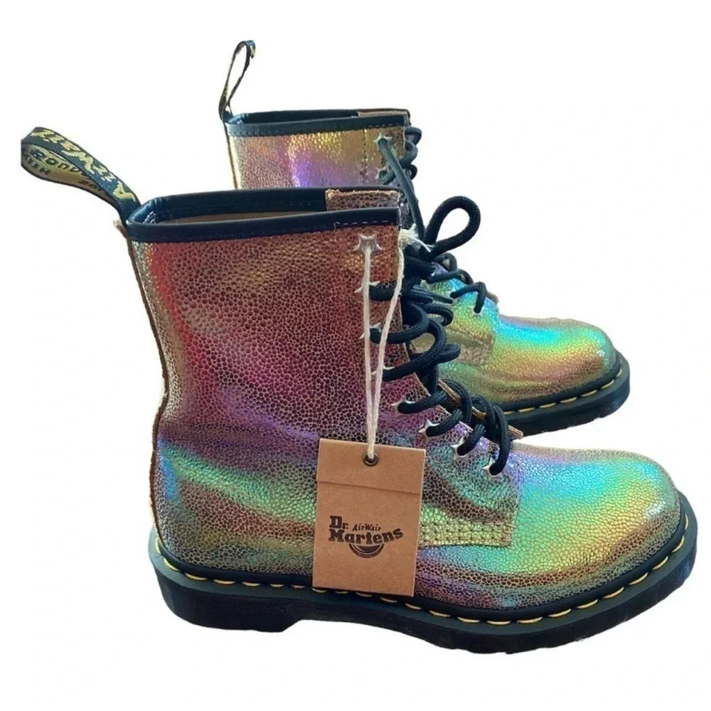 Dr. Martens 1460 Rainbow Ray Suede Gold Color Lace Up Boots Size 5 NWT NO BOX
